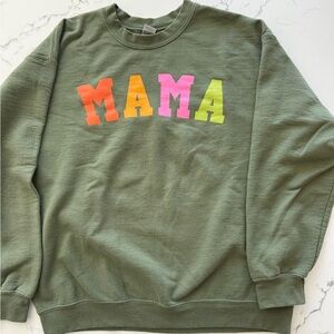 Green Sweatshirt with Colorful 'MAMA' Print